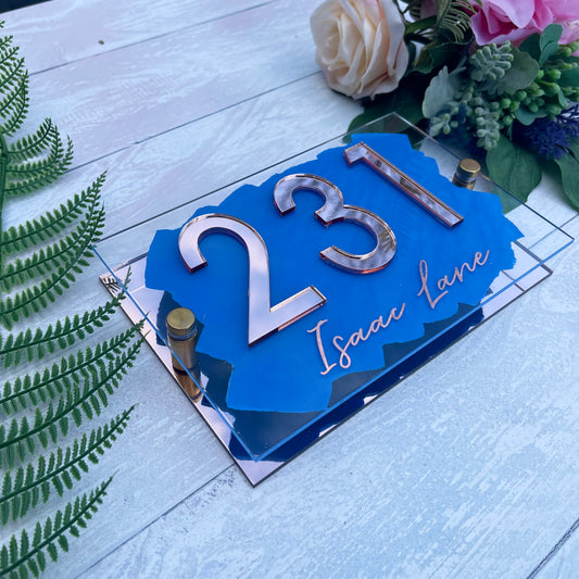 Royal Blue House Sign, custom address plaque