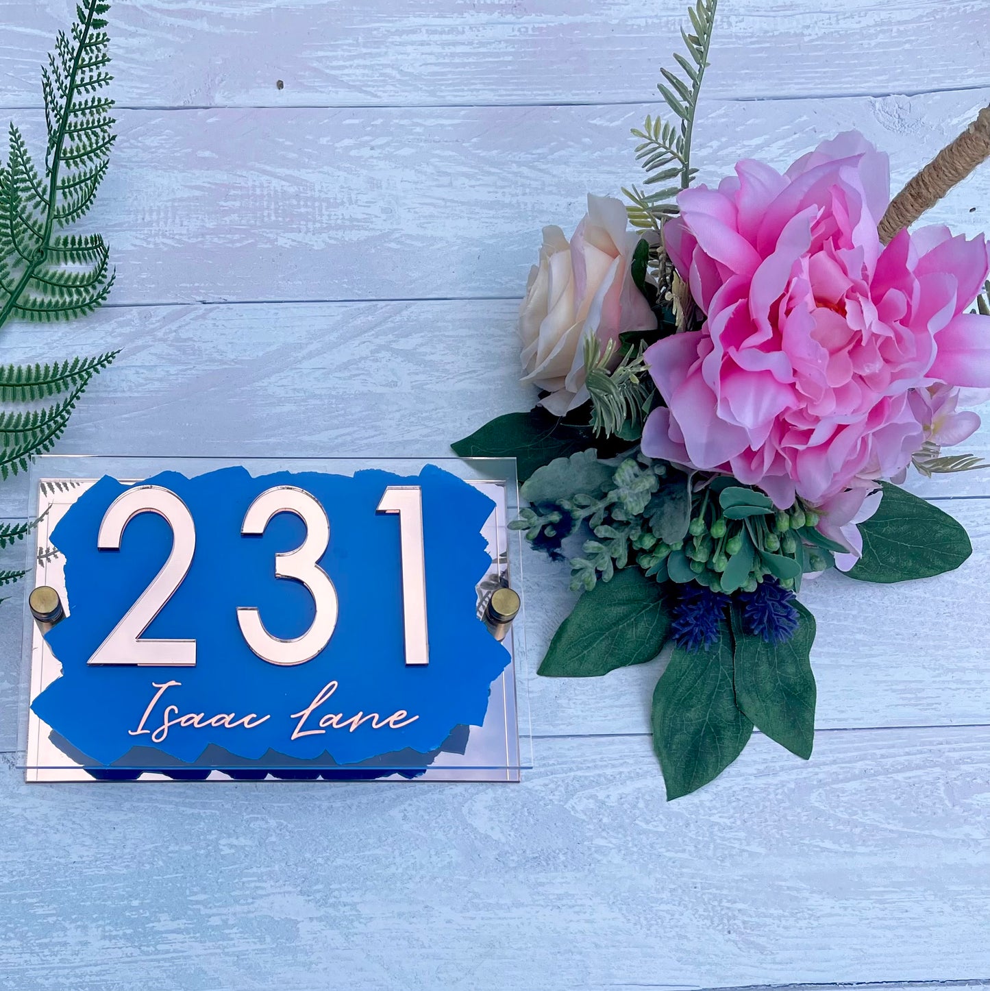 Royal Blue House Sign, custom address plaque