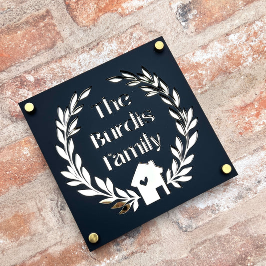 Family Laurel House Sign, custom address plaque