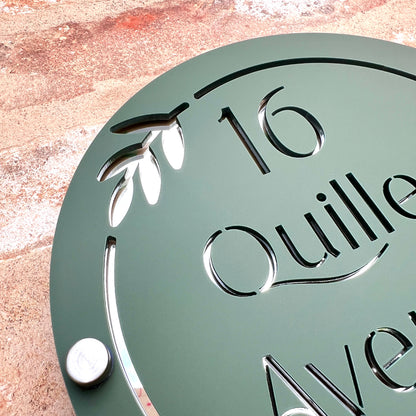 Round Wreath House Sign, custom address plaque