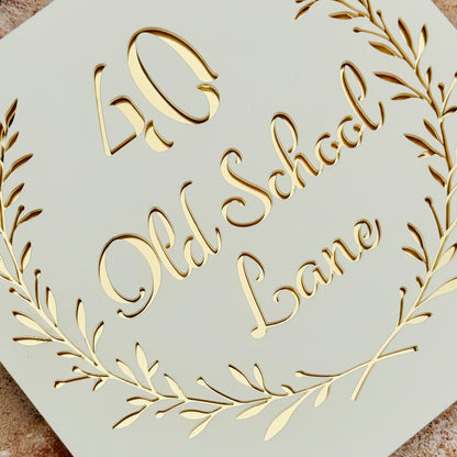 Dainty Laurel wreath House Sign, custom address plaque