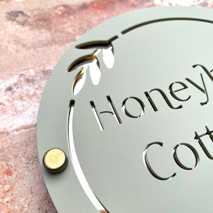Round Wreath House Sign, custom address plaque