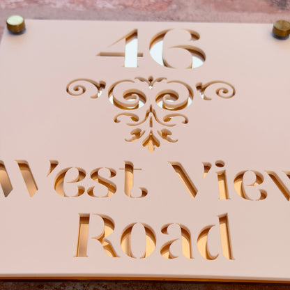 Baroque Single Border House Sign, custom address plaque