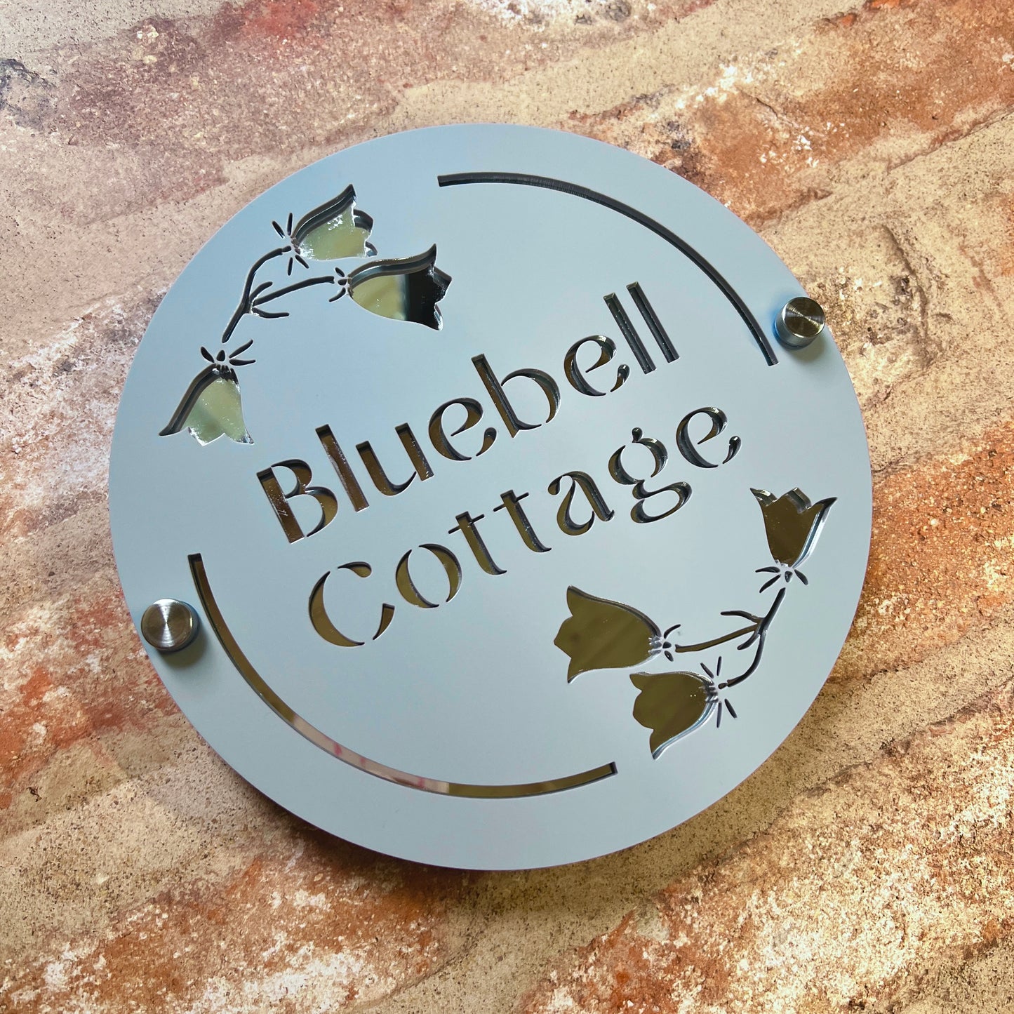 Round Bluebell House Sign, custom address plaque
