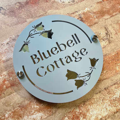 Round Bluebell House Sign, custom address plaque