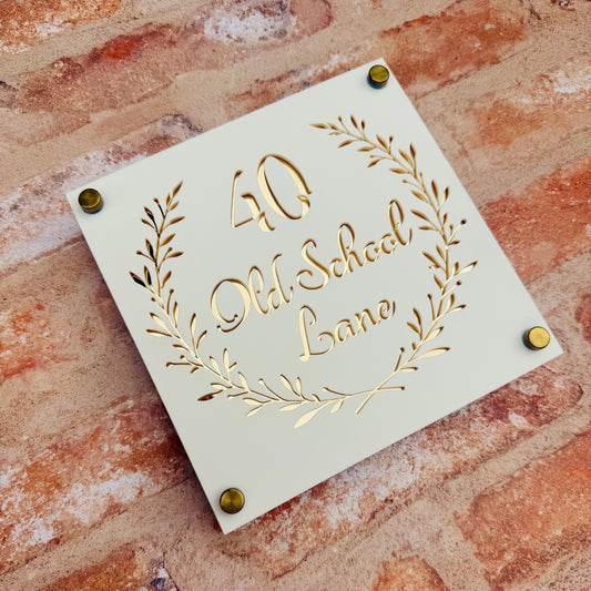 Dainty Laurel wreath House Sign, custom address plaque