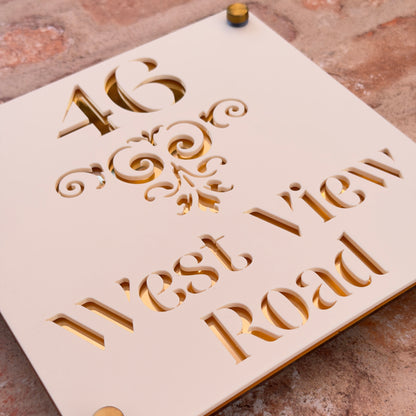 Baroque Single Border House Sign, custom address plaque