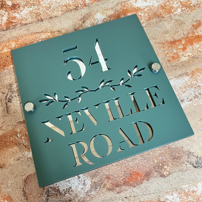 Laurel border House Sign, custom address plaque