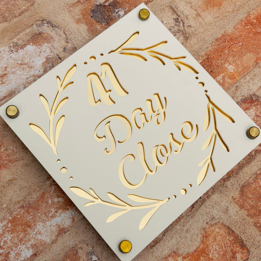 Doodle Laurel wreath House Sign, custom address plaque