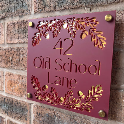 Oak border House Sign, custom address plaque