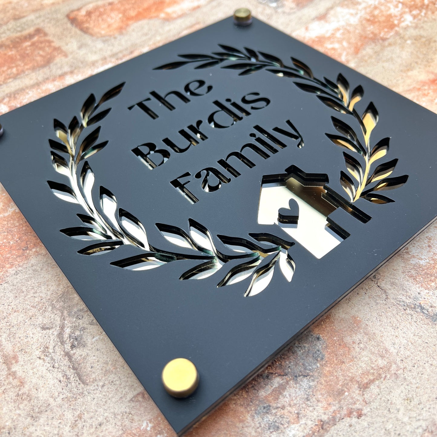 Family Laurel House Sign, custom address plaque