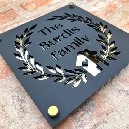 Family Laurel House Sign, custom address plaque