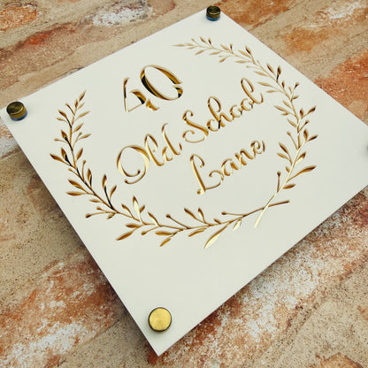 Dainty Laurel wreath House Sign, custom address plaque