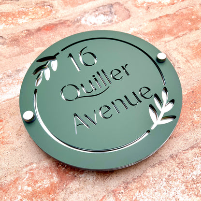 Round Wreath House Sign, custom address plaque