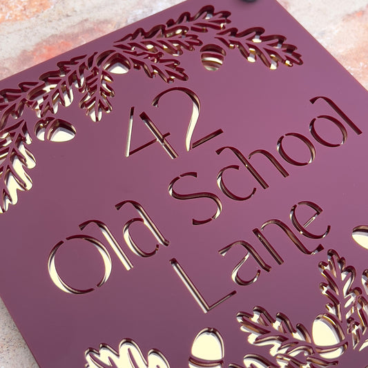 Oak border House Sign, custom address plaque