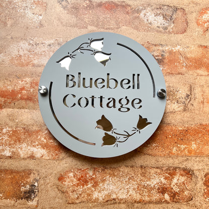 Round Bluebell House Sign, custom address plaque