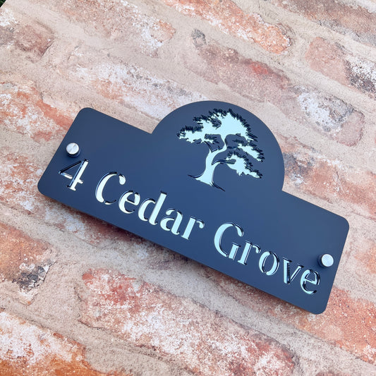 Cedar Tree House Sign, custom address plaque