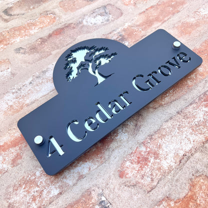Cedar Tree House Sign, custom address plaque