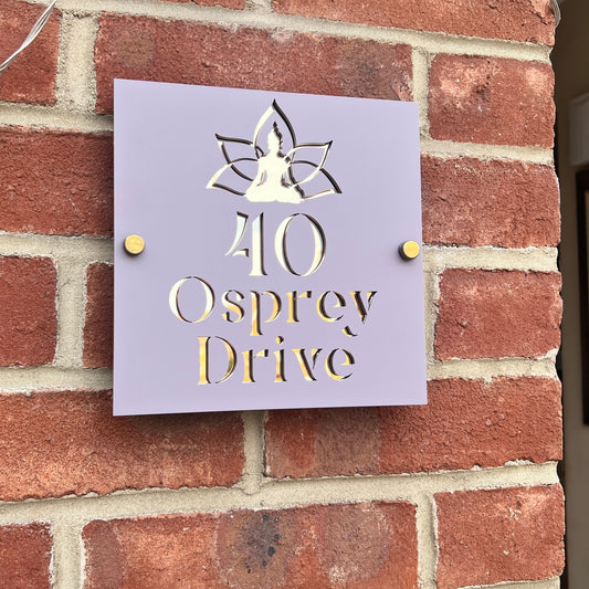 Buddha and Lotus House Sign, custom address plaque
