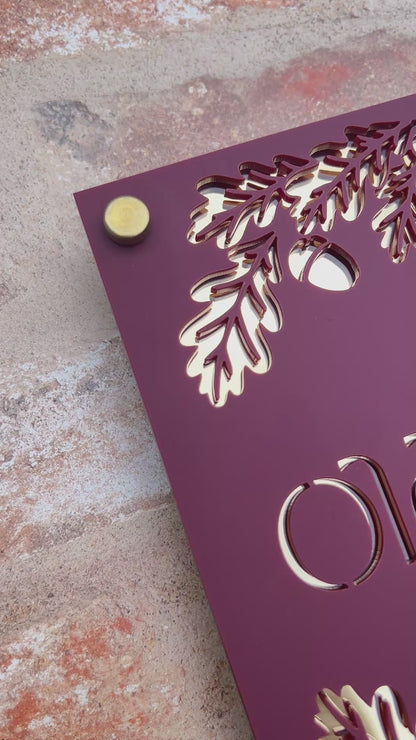 Oak border House Sign, custom address plaque